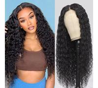 Urshiney 4x4 Water Wave Lace Front Wigs Human Hair for Women 4x4 HD Curly Swiss Lace Frontal Wigs Pre Plucked Wet And Wavy 180% Density Natural Black Can Be Dyed 22 inch