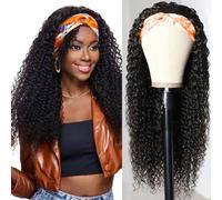 Urshiney Curly Human Hair Headband Wigs for Women Machine Made None Lace Front Kinky Curly Wigs Human Hair With Headband No Shedding Natural Black Can Be Dyed 24 Inch