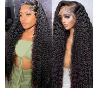 Urshiney Human Hair Lace Front Wig for Black Women Kinky Curly 13x4 Swiss Transparent Lace Wig Pre Plucked with Baby Hair 180% Density Natural Black Black Can Be Dyed 18 Inches