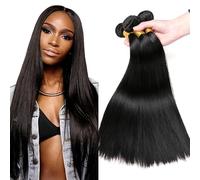 Urshiney Straight Human Hair Bundles for Women Thick Brazilian Virgin Hair Machine Made Double Weft Straight Weave Bundles Human Hair Natural Black Color Can Be Dyed Total 300g 16 18 20 Inch