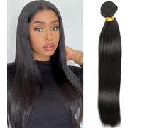 Urshiney Straight Human Hair Bundles for Women Thick Brazilian Virgin Hair Machine Made Double Weft Straight Weave Bundles Human Hair Natural Black Color Can Be Dyed 100g 20 Inch