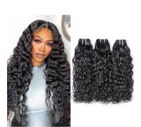 Urshiney Water Wave Human Hair Bundles Brazilian Virgin Hair Wet And Wavy Curly Bundles Double Weft Natural Black Can Be Dyed Tangle-Free & Minimal Shedding Total 300g 16 18 20 Inch