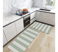 URSOPET 2 Pieces Kitchen Rugs,Sage Green Stripes,Non Slip Machine Washable Runner Carpet for Laundry Office Home Indoor Outdoor