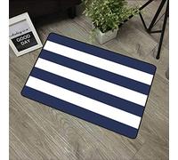 URSOPET Non-Slip Mat Microfiber Bathroom Rug Shower Mat, Navy Blue and White Stripes ,Ultra Soft and Water Absorbent Bath Rug, 16x 24 in