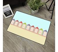 URSOPET Non-Slip Mat Microfiber Bathroom Rug Shower Mat, Shower Carpet Row of Colorful Beach Huts,Ultra Soft and Water Absorbent Bath Rug, 16x 24 in