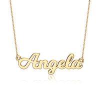 Ursteel Custom Name Necklace Personalized, 14K Gold Plated Personalized Name Necklace Dainty Name Plate Necklace Jewelry Personalized Gifts for Women, Angela, Metal, No Gemstone