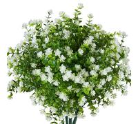 URSTOUD 24PCS Artificial Eucalyptus Plants,Fake Boxwood Shrubs UV Resistant No Fade Faux Plastic Greenery for Wedding Bridal Bouquet Indoor Outdoor Home Garden Kitchen Office Table Vase(Milk Green)