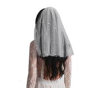Ursumy Pearl Cathedral Wedding Veils Flower Long Bridal Veil 118’’ Veils for Brides 1 Tier Fingertip Length Veil with Comb, Ivory-style-3, Shoulder Length:50*100cm/19*39in