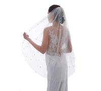 Ursumy Pearl Wedding Veils Flower Cathedral Bridal Veil 118’’ Veils for Brides 1 Tier Fingertip Length Veil Hair Comb, 100 * 120cm/39 * 47in,white, fits size