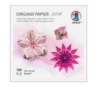 Ursus 2298 55 01 Origami Paper Flowers, Pink/Orange, 100 Sheets, 80 g/m², 15 x 15 cm, 7 Assorted Designs, Printed on Both Sides, with Folding Instructions (English Language not Guaranteed), Folding