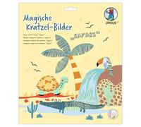 Ursus 2456 00 02F Magic Scratch Pictures Safari, 4 Designs, 21 x 21 cm, with Bamboo Pen and Craft Instructions, DIY Set for Scratching, Creative Craft Set