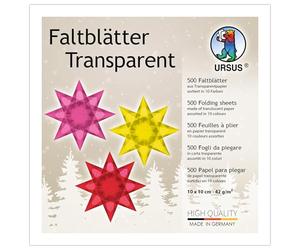 Ursus 2646899 folding sheets made of transparent paper, approx. 10 x 10 cm, 42 g/m², 500 sheets, assorted in 10 colours, dyed, ideal foundation for creative crafts.