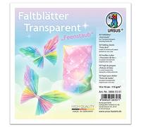 Ursus 38065501 Transparent Paper Folding Sheets Fairy Dust 50 Sheets Approx. 15 x 15 cm 115 g/m² Printed on One Side for Folding Window Pictures, Stars and Figures, Colourful