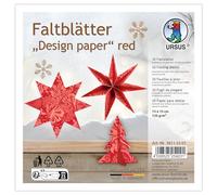 Ursus 3811 55 01 Folding Sheets Design Paper Red, Pack of 30, 15 x 15 cm, 120 g/m², Laminated on Both Sides with Embossed Aluminium Foil, Craft Paper for Origami, Folds and Decoration