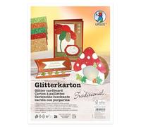 Ursus 6211 46 99F Glitter Card Traditional, 5 Sheets DIN A4, 330 g/m² Photo Card, 5 Assorted Colours, One Sided Glitter, Craft Card for Decoration, DIY & Cards
