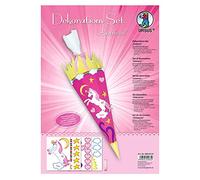 Ursus 9880001F Unicorn Decoration Set 4 Sheets of Craft Card DIN A4 Printed on Both Sides Pre-Cut, Grooved for Decorating a School Cone Partially Refined with Satin Ribbon, Multi-Colour, One Size