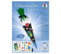 Ursus Space Dino 9880022F Decoration Set, 4 Sheets of Craft Cardboard, Printed on Both Sides, Pre-Cut, Grooved, for Decorating a School Cone, with Satin Ribbon