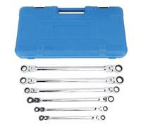 URSXODAWQ 6Pcs Flex Head Ratcheting Wrench Set Metric 8-19mm, Double Box End Ratchet Wrench, Extra Long Reach CRV Steel Ratcheting Wrench for Automotive Repair and Mechanical Maintenance