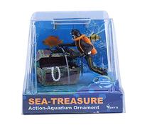 URSXODAWQ Creative Aquarium Ornament Treasure Frogman, Fish Tank Decoration with Aeration Effect, Realistic Resin Treasure Chest and Diver for Freshwater Saltwater Tanks
