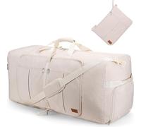 Urtala Travel Duffel Bag for Women & Men, Large Foldable Overnight Weekender Bag with Shoes Compartment & Shoulder Strap, Lightweight Waterproof Luggage Bag, Beige, (100L) EU, Foldable