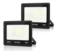 URTBST Outdoor LED Floodlight, 50 W, 5000 LM IP67 Waterproof Outdoor LED Spotlight, 7000 K Cool White Outdoor Floodlight, Outdoor Floodlight for Yard, Garden, Garage, Terrace (2 Pieces)