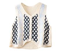URTERYSER Women Vest, Women Crochet Knit Diamond Sweater Vest Button Up Crop Cardigan Waistcoat