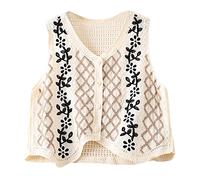 URTERYSER Women's Crochet Knit Diamond Sweater Vest Button Up Crop Cardigan Waistcoat