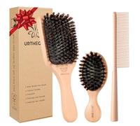 URTHEONE Pure Boar Bristle Hair Brush Set with Wide-Tooth Comb,Natural Beechwood Detangling Kit for Shine & Frizz Control,Gift for Women & Men