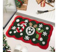 Urtlmaji Christmas Bathroom Rugs, Christmas Decorations Scalloped Joy Bath Rug, Non Slip Microfiber Xmas Festive Bath Mat for Bathroom Rug for Holiday Bathtub Sink Shower 32"x20", Christmas Green