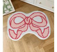 Urtlmaji Coquette Bow Rug Pink Bath Mat Bathroom Rugs, Non Slip Cute Bath Rugs Microfiber Plush Bow Decor, Small Preppy Room Decor Washable Absorbent Girl’s Bedside Rug for Bathtub Sink 26"x18"