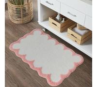 Urtlmaji Scalloped Bath Mat for Bathroom Rugs Cute Bath Mats Non Slip Microfiber Piping Aesthetic Preppy Washable Absorbent Small Rugs for Bedroom Bathtub Sink Pink 16" x 24"
