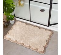 Urtlmaji Scalloped Bath Mats Beige Bathroom Rugs Non Slip Washable Cute Bath Mats Microfiber Absorbent Soft Aesthetic Preppy Small Bath Rugs for Bedroom Tub Sink 26"x18"
