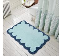 Urtlmaji Scalloped Bath Mats Blue Bathroom Rugs Non Slip Washable Cute Bath Mats Microfiber Absorbent Soft Aesthetic Preppy Small Bath Rugs for Bedroom Tub Sink 32"x20"