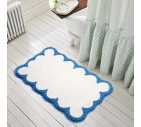 Urtlmaji Scalloped Bath Mats Blue Bathroom Rugs Non Slip Washable Cute Bath Mats Microfiber Absorbent Soft Aesthetic Preppy Small Bath Rugs for Bedroom Tub Sink 26"x18"