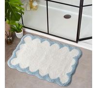 Urtlmaji Scalloped Bath Mats Blue Bathroom Rugs Non Slip Washable Cute Bath Mats Microfiber Absorbent Soft Aesthetic Preppy Small Bath Rugs for Bedroom Tub Sink 32"x20"