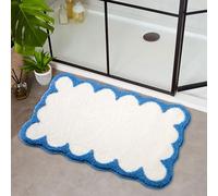 Urtlmaji Scalloped Bath Mats Blue Bathroom Rugs Non Slip Washable Cute Bath Mats Microfiber Absorbent Soft Aesthetic Preppy Small Bath Rugs for Bedroom Tub Sink 32"x20"