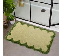 Urtlmaji Scalloped Bath Mats Green Bathroom Rugs Non Slip Washable Cute Bath Mats Microfiber Absorbent Soft Aesthetic Preppy Small Bath Rugs for Bedroom Tub Sink 26"x18"