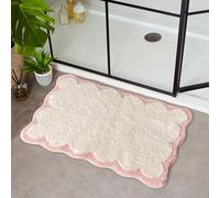 Urtlmaji Scalloped Bath Mats Pink Bathroom Rugs Non Slip Washable Cute Bath Mats Microfiber Absorbent Soft Aesthetic Preppy Small Bath Rugs for Bedroom Tub Sink 26"x18"