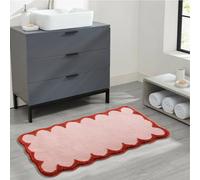 Urtlmaji Scalloped Bathroom Runner Rug Pink Long Bath Mat for Bathroom Non Slip Washable Cute Bath Mats Microfiber Absorbent Soft Aesthetic Preppy Large Bath Rugs for Bedroom Tub Sink 47"x20"