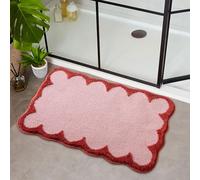 Urtlmaji Scalloped Edge Bath Mats Non Slip Washable Cute Microfiber Absorbent Soft Aesthetic Preppy Small Bath Rug for Bedroom Bathtub Sink 24 x 16 Inch