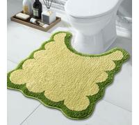 Urtlmaji Toilet Rugs U Shaped Washable 24"x20", Scalloped Contour Bath Mats for Bathroom Non Slip, Microfiber Absorbent Soft Aesthetic Preppy Small Cute Bath Mats for Toilet, Green