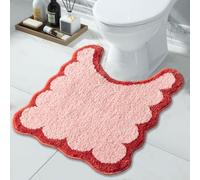 Urtlmaji Toilet Rugs U Shaped Washable 24"x20", Scalloped Contour Bath Mats for Bathroom Non Slip, Microfiber Absorbent Soft Aesthetic Preppy Small Cute Bath Mats for Toilet, Pink