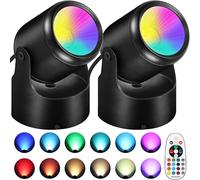 URTOM RGBW LED Spot Lights 6W Indoor Uplighting With Remote 16 Color Changing 120V Plant Spotlight Dimmable Floor Lights for Grow Parties, 2 Pack