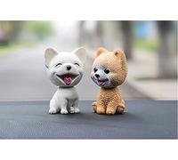 URToys 2Pcs Cute French Bulldog &The Pomeranian Car-Styling Shaking Head Dog Car Ornament Resin Automobile Dashboard Swing Nodding Head Dog Doll Decoration Ornaments Toys Gift