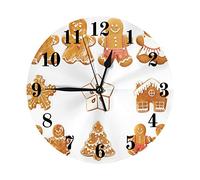 urtradezz Gingerbread Man Round Wall Clock Silent Non-Ticking,Christmas Gingerbread Biscuits,Home Decor Round Wall Clock Pool Patio,Brown 25cm