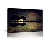 Urttiiyy Abstract Guitar Trees Arranged in a Shape of a Guitar on a Starry Sky Background in a Full Moon Night Guitar Canvas Wall Art Modern Home Music Decor Framed Ready to Hang