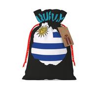 Uruguay Flag Map Print Christmas Burlap Gift Bag With Drawstring, Present Small Favor Pouch For Birthday Parties-S Size