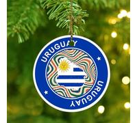 Uruguay Ornament Keepsake Watercolor Flag Travel Sports Round Christmas Tree Ornament Ceramic Elegant America Country Asia Africa Flags Christmas Keepsake for Holidays Home Decor