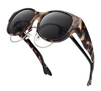 URUMQI Fit Over Glasses Polarised Sunglasses for Womens, Trendy Round Cat Eye Sunglasses over Glasses, UV400 Protection TAC Lens