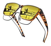 URUMQI Night Driving Fit Over Glasses, Anti Glare Night Vision for Men Women, Polarised TAC Yellow Lens Headlight Glasses for Nighttime, Rainy, Foggy, Cloudy